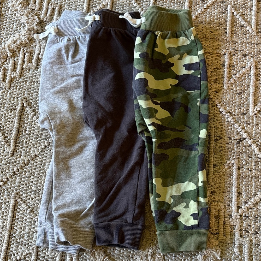 Set of Three Jogger Pants - Heather Gray, Gray, Camo